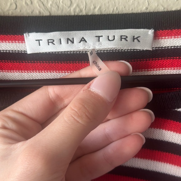 TRINA TURK Red, White, and Black Striped Ribbed Knit Top M - Picture 2 of 6